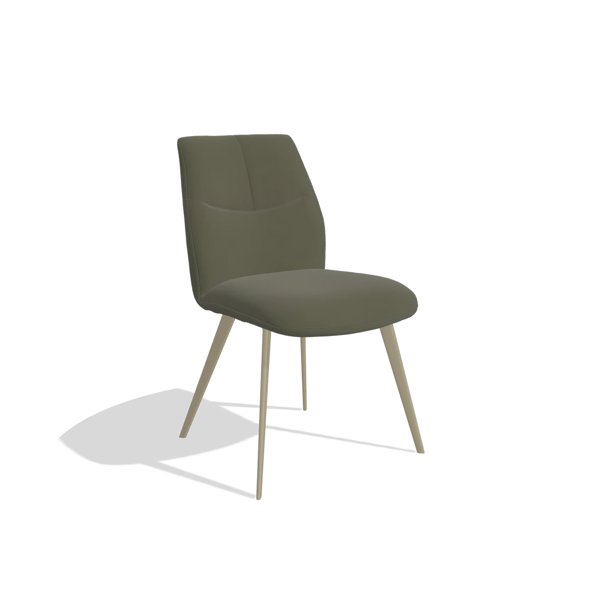 Silla de comedor sin reposabrazos Bari 6405 en Piel B962 (gris oscuro), patas en champán, vista en ángulo
