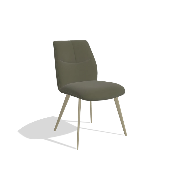 Silla de comedor sin reposabrazos Bari 6405 en Piel B962 (gris oscuro), patas en champán, vista en ángulo