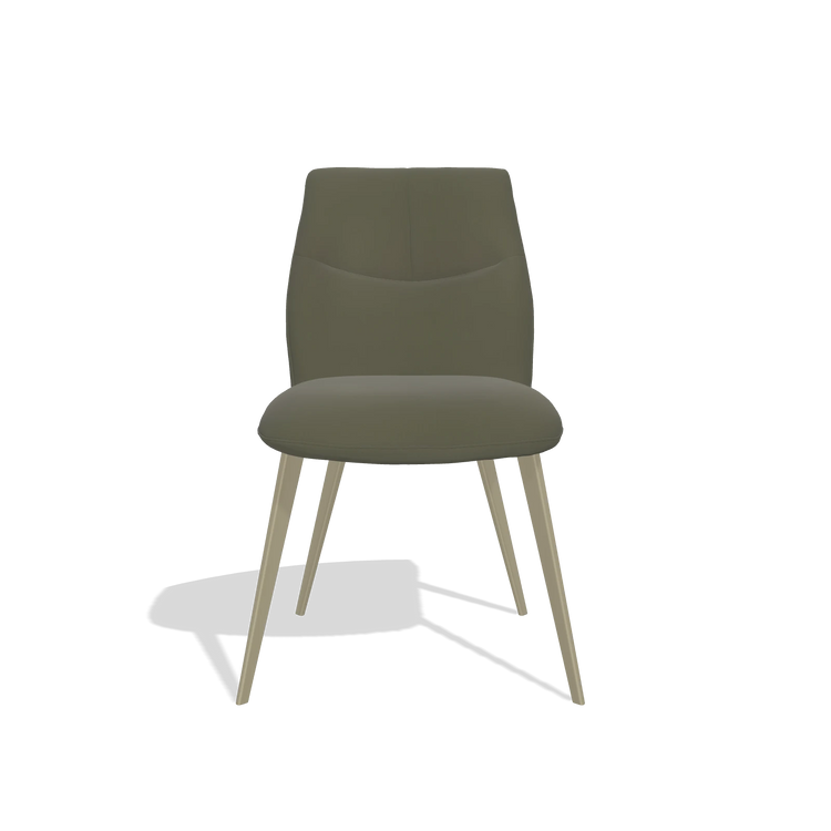 Silla de comedor sin reposabrazos Bari 6405 en Piel B962 (gris oscuro), patas en champán, vista frontal