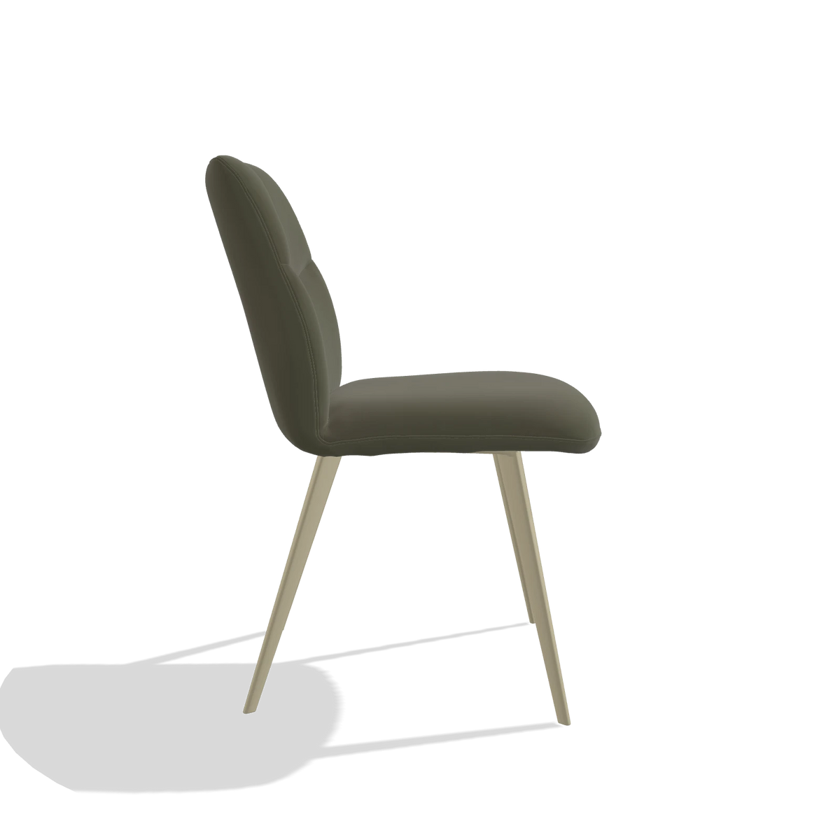 Silla de comedor sin reposabrazos Bari 6405 en Piel B962 (gris oscuro), patas en champán, vista lateral