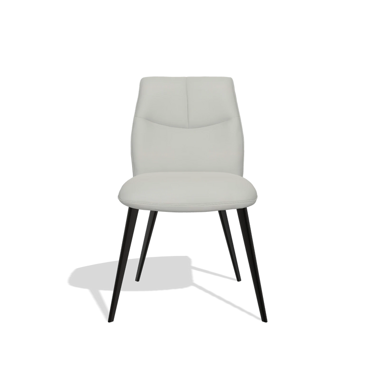 Chaise de salle à manger sans accoudoirs Bari 6405 en Cuir B970 (gris clair), pieds en noir, vue de face