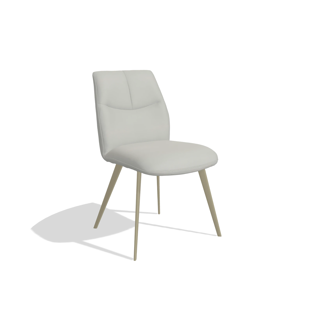 Chaise de salle à manger sans accoudoirs Bari 6405 en Cuir B970 (gris clair), pieds en champagne, vue de trois-quarts