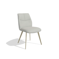 Chaise de salle à manger sans accoudoirs Bari 6405 en Cuir B970 (gris clair), pieds en champagne, vue de trois-quarts