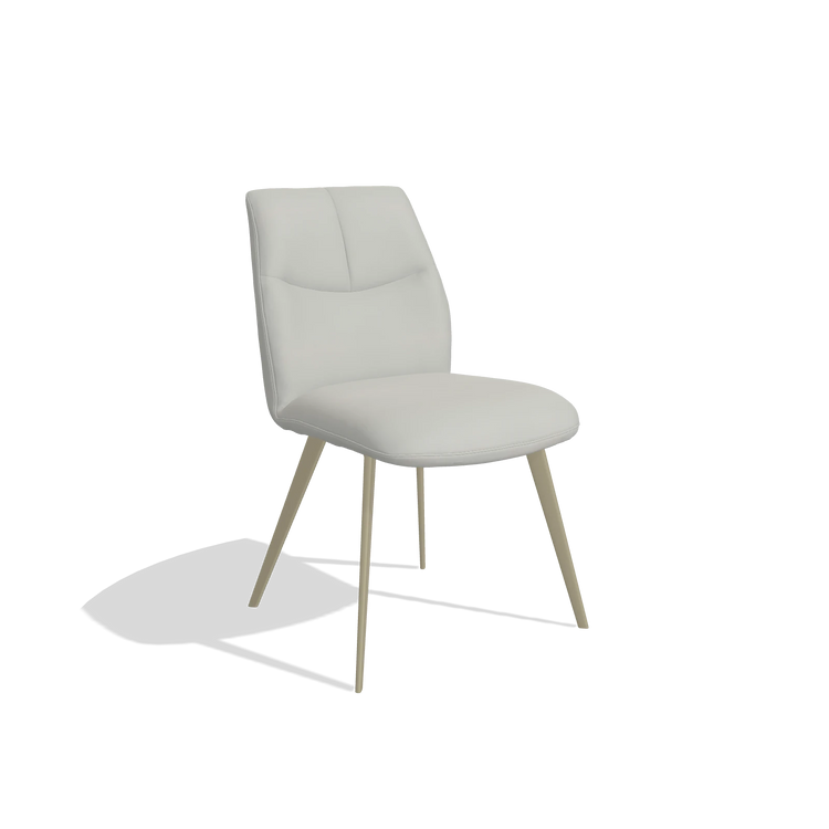 Chaise de salle à manger sans accoudoirs Bari 6405 en Cuir B970 (gris clair), pieds en champagne, vue de trois-quarts