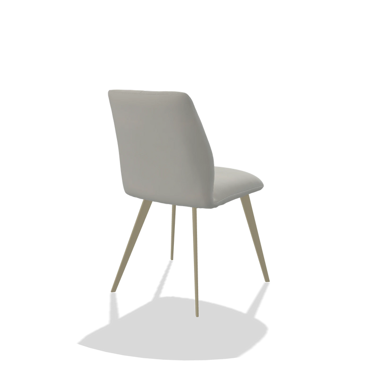 Chaise de salle à manger sans accoudoirs Bari 6405 en Cuir B970 (gris clair), pieds en champagne, vue de trois-quarts arrière