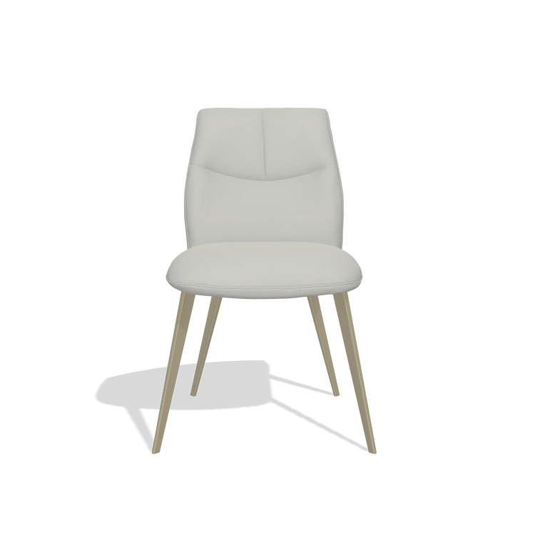 Chaise de salle à manger sans accoudoirs Bari 6405 en Cuir B970 (gris clair), pieds en champagne, vue de face
