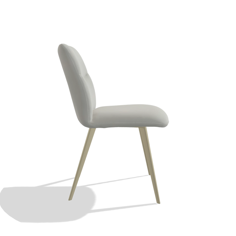 Chaise de salle à manger sans accoudoirs Bari 6405 en Cuir B970 (gris clair), pieds en champagne, vue de profil