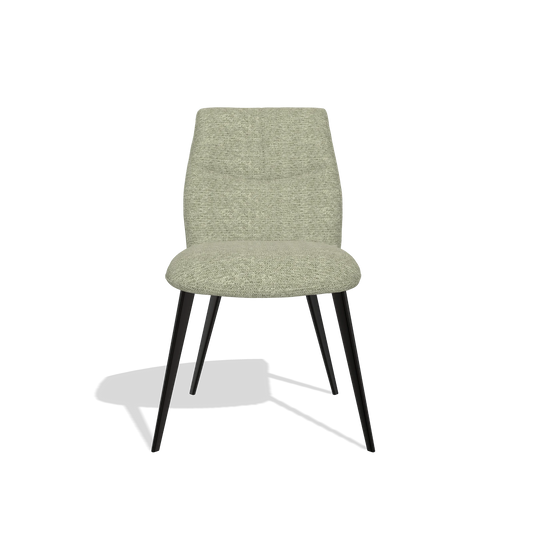 Silla de comedor sin reposabrazos Bari 6405 en tela Mito 55 (verde salvia), patas en negro, vista frontal