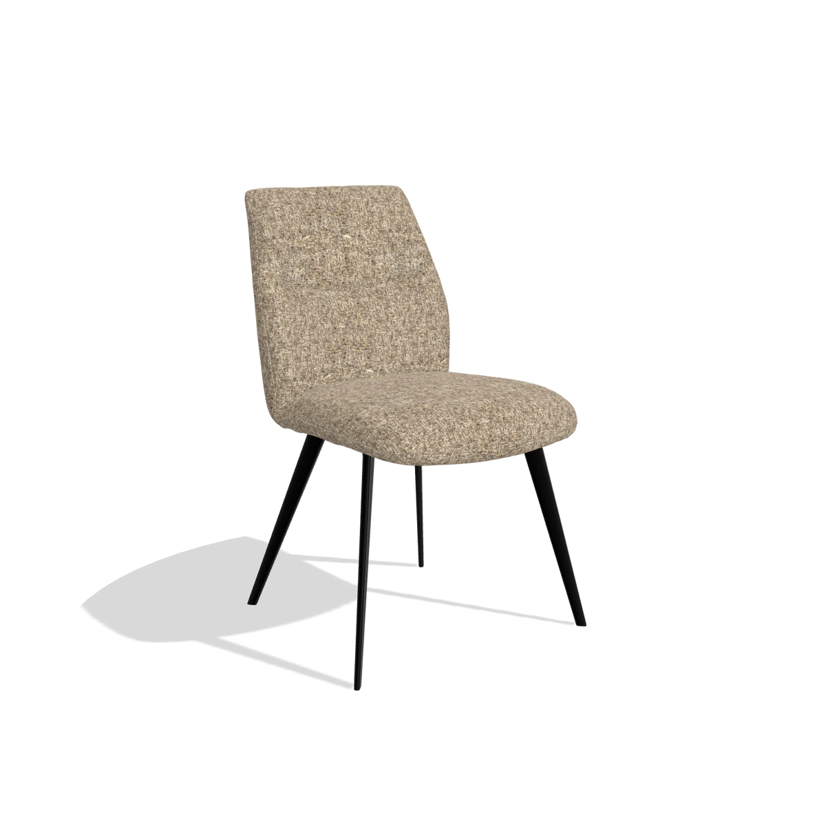 Armless Dining Chair Bari 6405 in Oasis 176 fabric (taupe), black legs, angled view