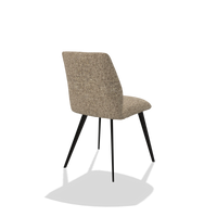 Armless Dining Chair Bari 6405 in Oasis 176 fabric (taupe), black legs, back angled view
