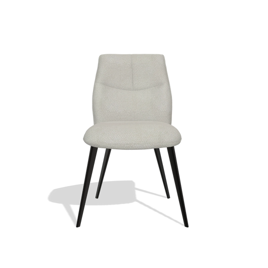 Silla de comedor sin reposabrazos Bari 6405 en tela Rhythm 101 (greige), patas en negro, vista frontal