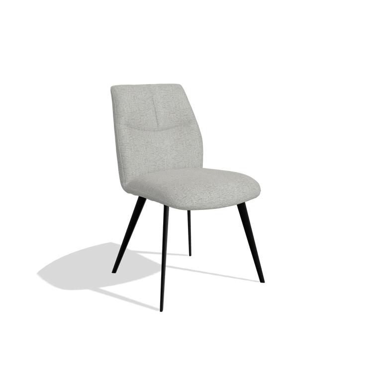 Armless Dining Chair Bari 6405 in Sneak 05 fabric (greige), black legs, angled view