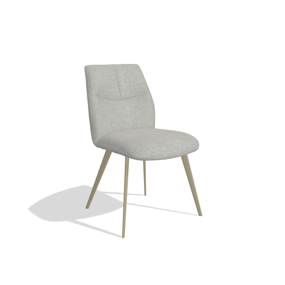 Armless Dining Chair Bari 6405 in Sneak 05 fabric (greige), champagne legs, angled view