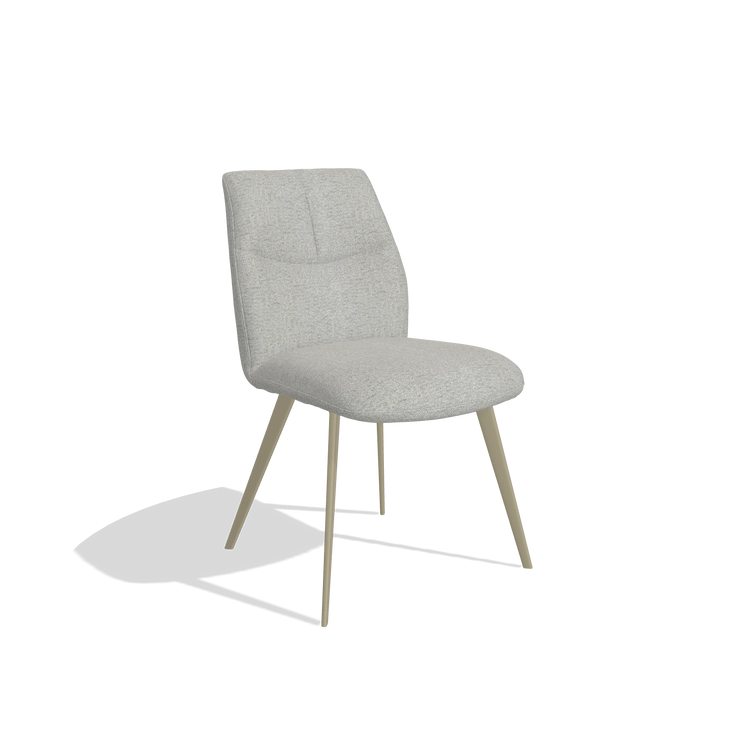 Armless Dining Chair Bari 6405 in Sneak 05 fabric (greige), champagne legs, angled view