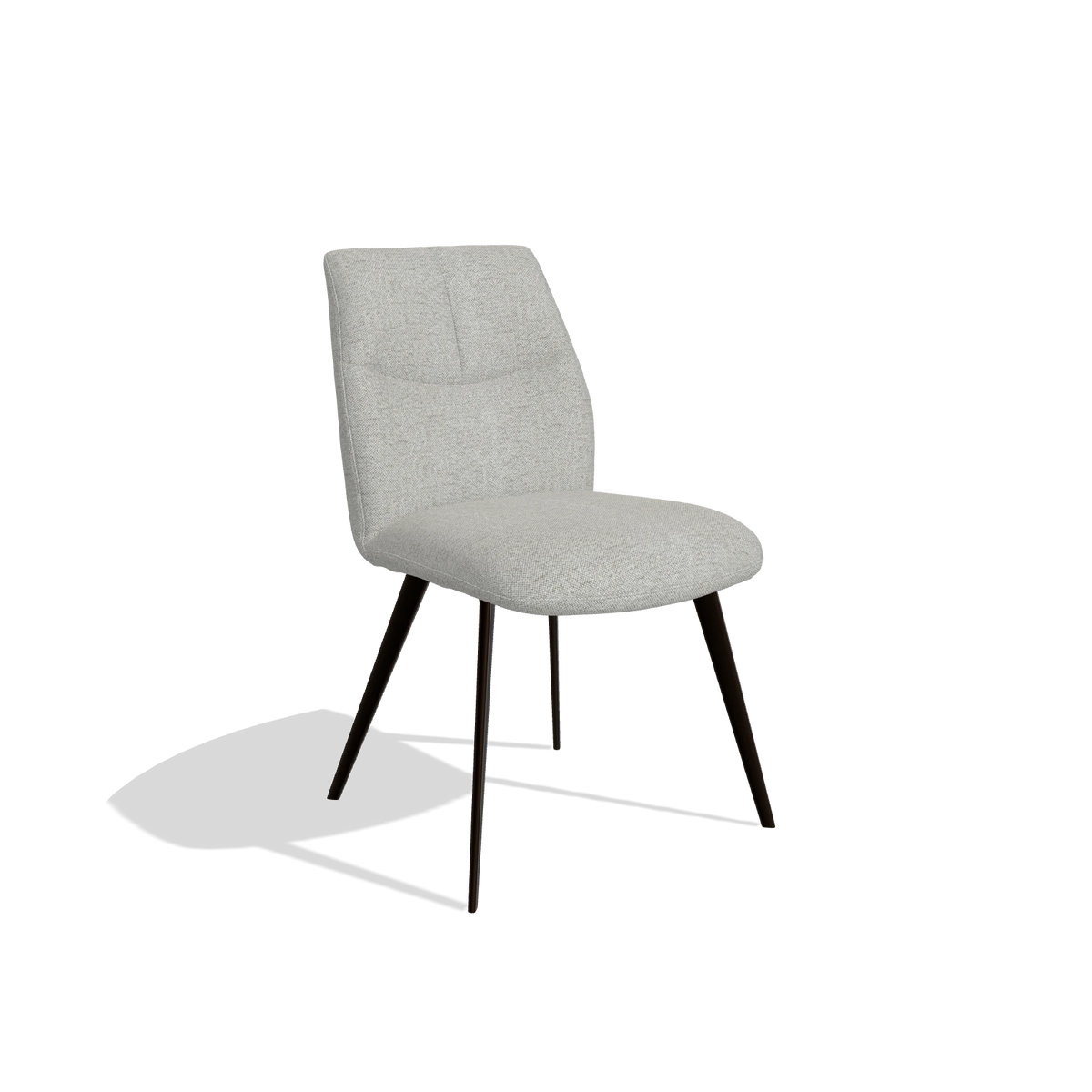 Armless Dining Chair Bari 6405 in Sneak 05 fabric (greige), espresso legs, angled view