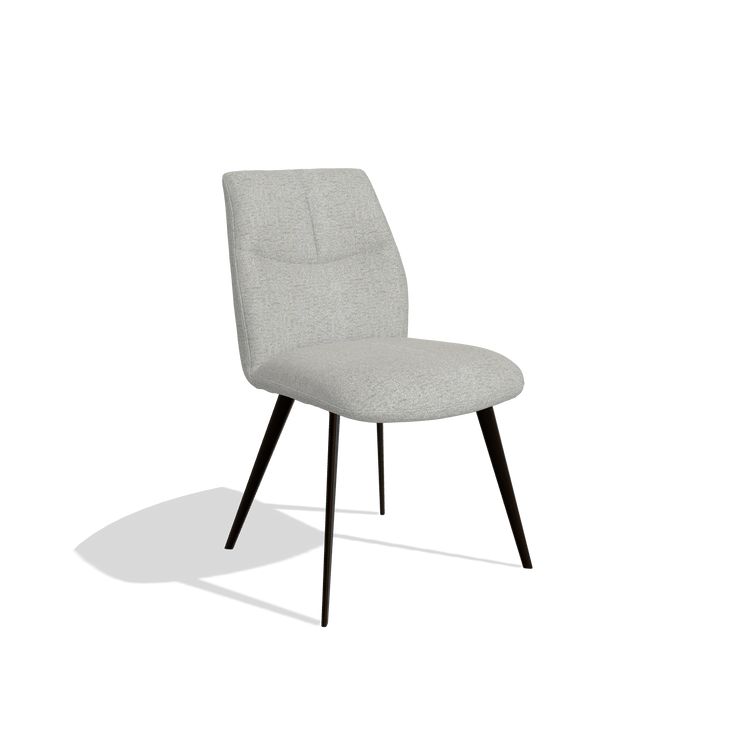 Armless Dining Chair Bari 6405 in Sneak 05 fabric (greige), espresso legs, angled view