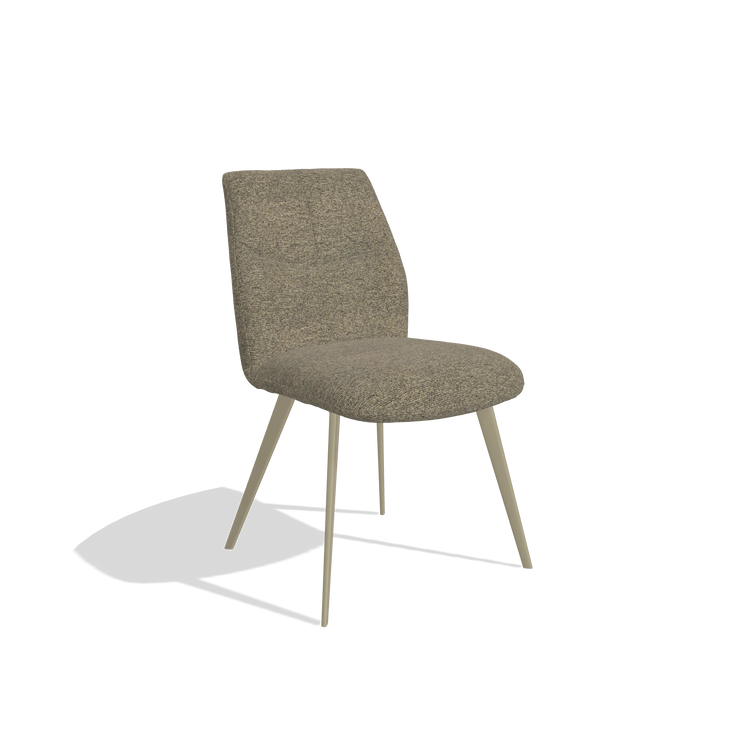 Armless Dining Chair Bari 6405 in Sneak 124 fabric (olive), champagne legs, angled view
