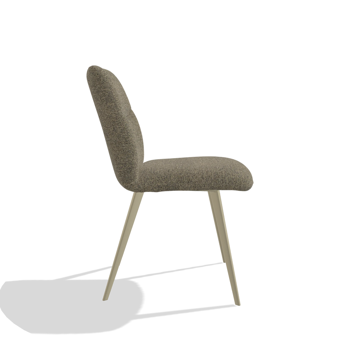 Armless Dining Chair Bari 6405 in Sneak 124 fabric (olive), champagne legs, side view