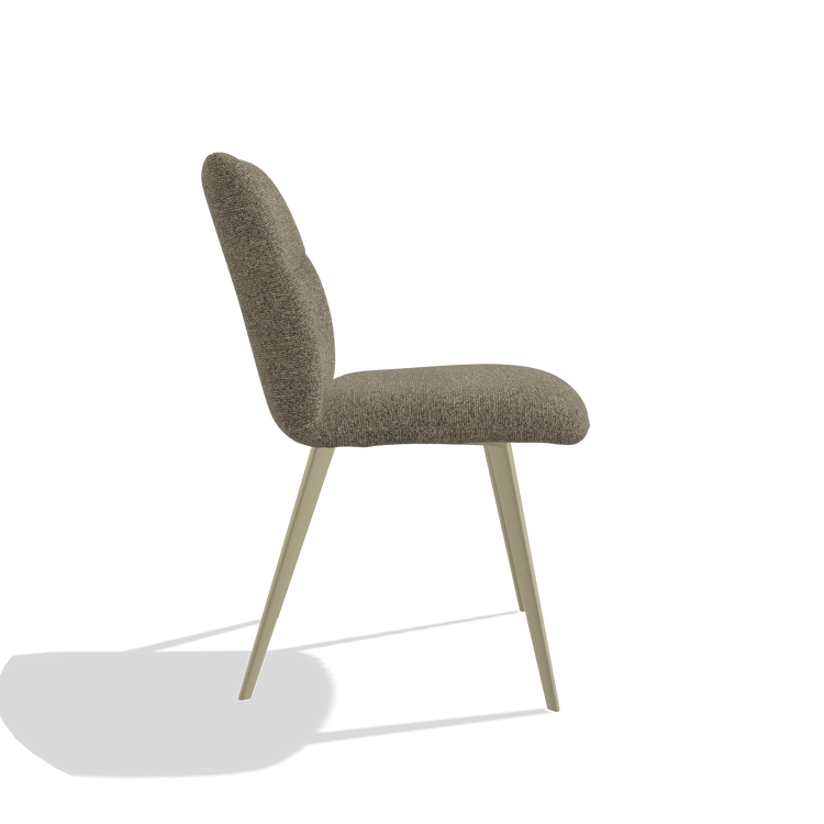 Armless Dining Chair Bari 6405 in Sneak 124 fabric (olive), champagne legs, side view