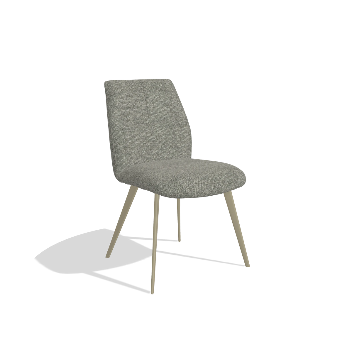 Armless Dining Chair Bari 6405 in Sneak 149 fabric (taupe), champagne legs, angled view
