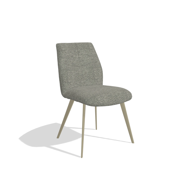 Armless Dining Chair Bari 6405 in Sneak 149 fabric (taupe), champagne legs, angled view