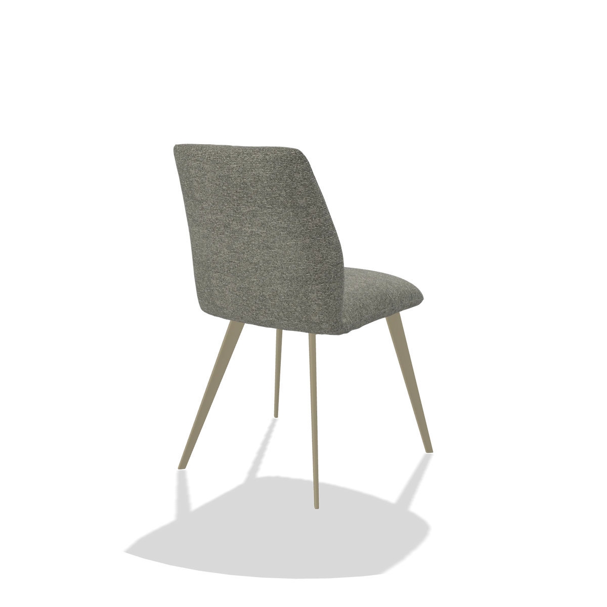Armless Dining Chair Bari 6405 in Sneak 149 fabric (taupe), champagne legs, back angled view
