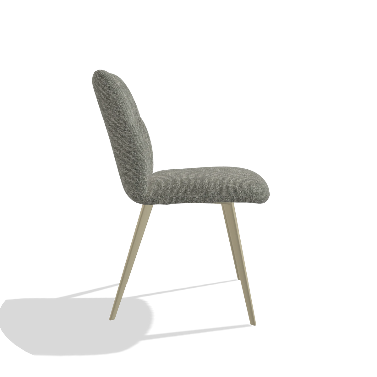 Armless Dining Chair Bari 6405 in Sneak 149 fabric (taupe), champagne legs, side view
