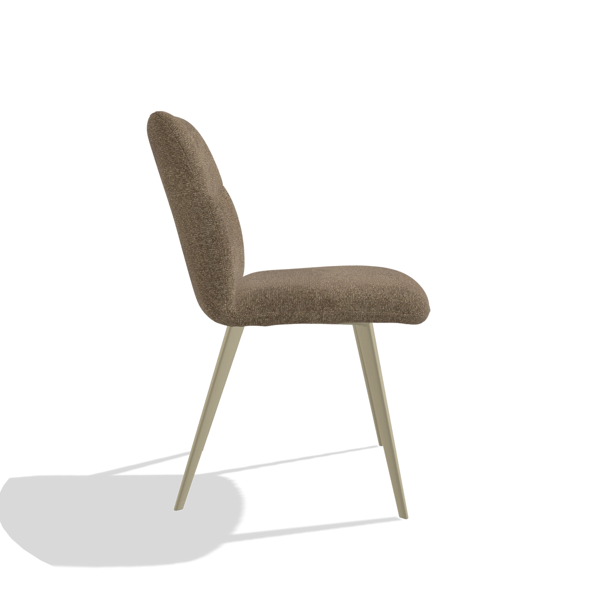 Armless Dining Chair Bari 6405 in Sneak 16 fabric (olive), champagne legs, side view