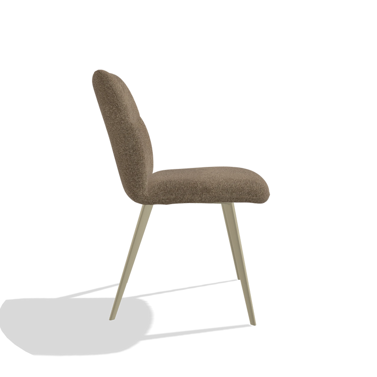Armless Dining Chair Bari 6405 in Sneak 16 fabric (olive), champagne legs, side view