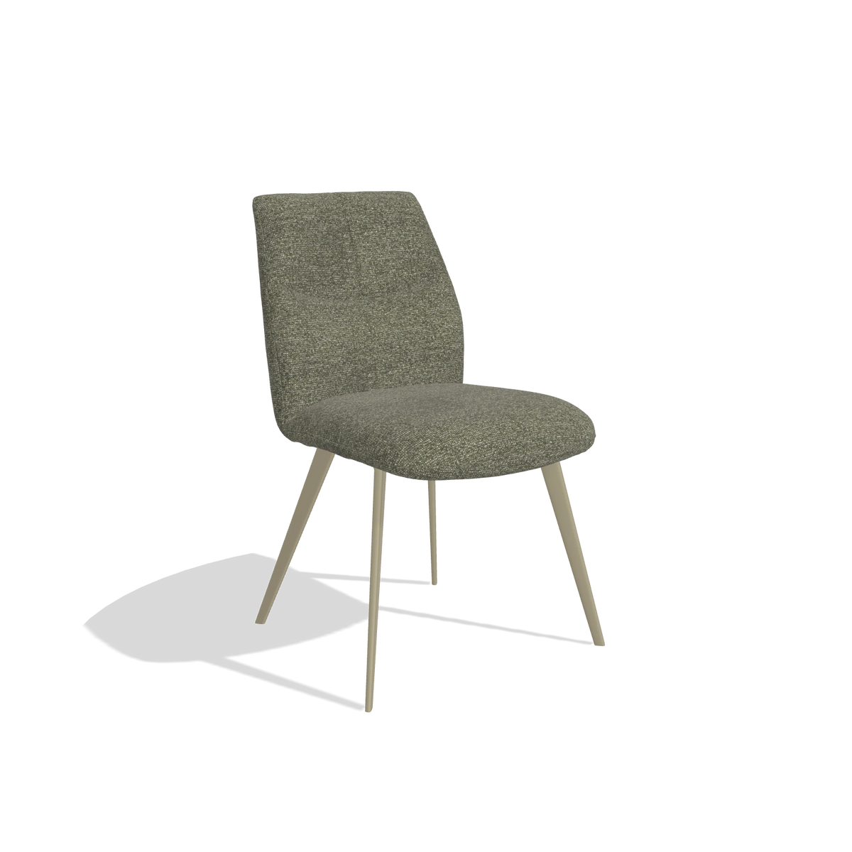 Armless Dining Chair Bari 6405 in Sneak 59 fabric (dark grey), champagne legs, angled view