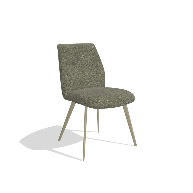 Armless Dining Chair Bari 6405 in Sneak 59 fabric (dark grey), champagne legs, angled view