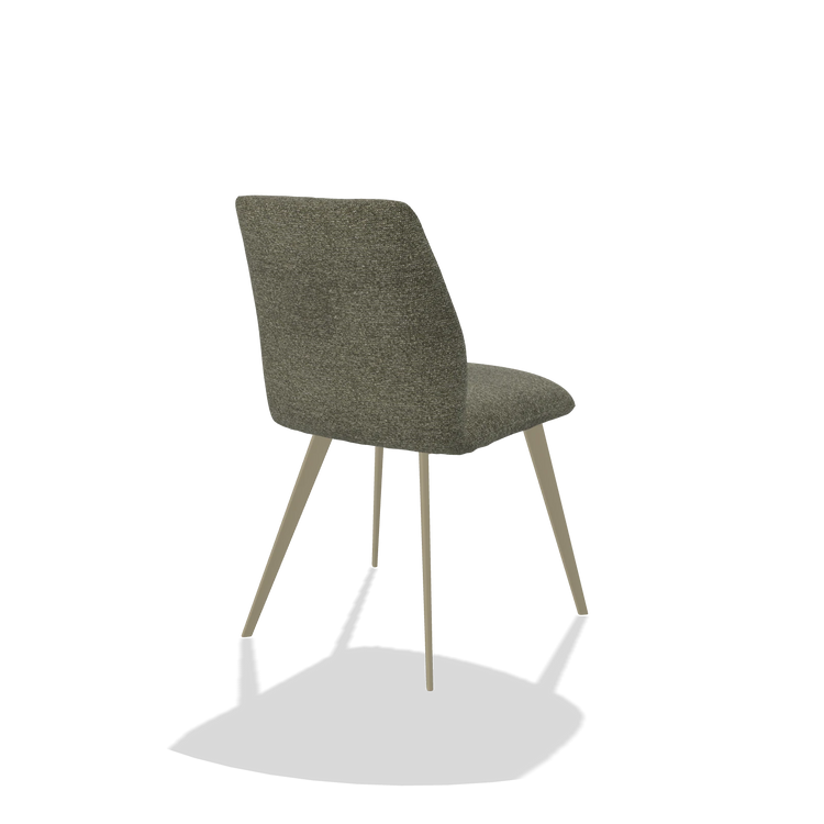Armless Dining Chair Bari 6405 in Sneak 59 fabric (dark grey), champagne legs, back angled view