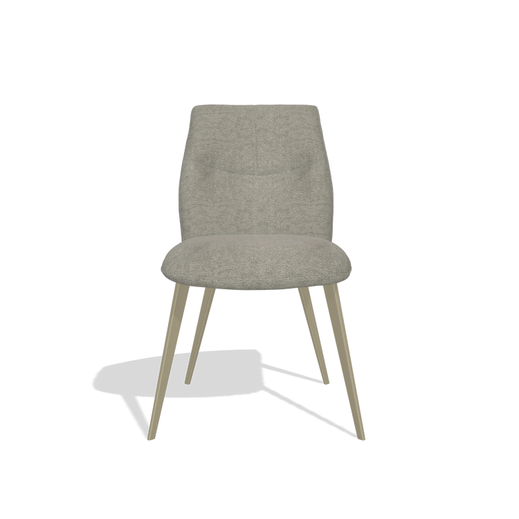 Armless Dining Chair Bari 6405 in Stella 10 fabric (taupe), champagne legs, front view