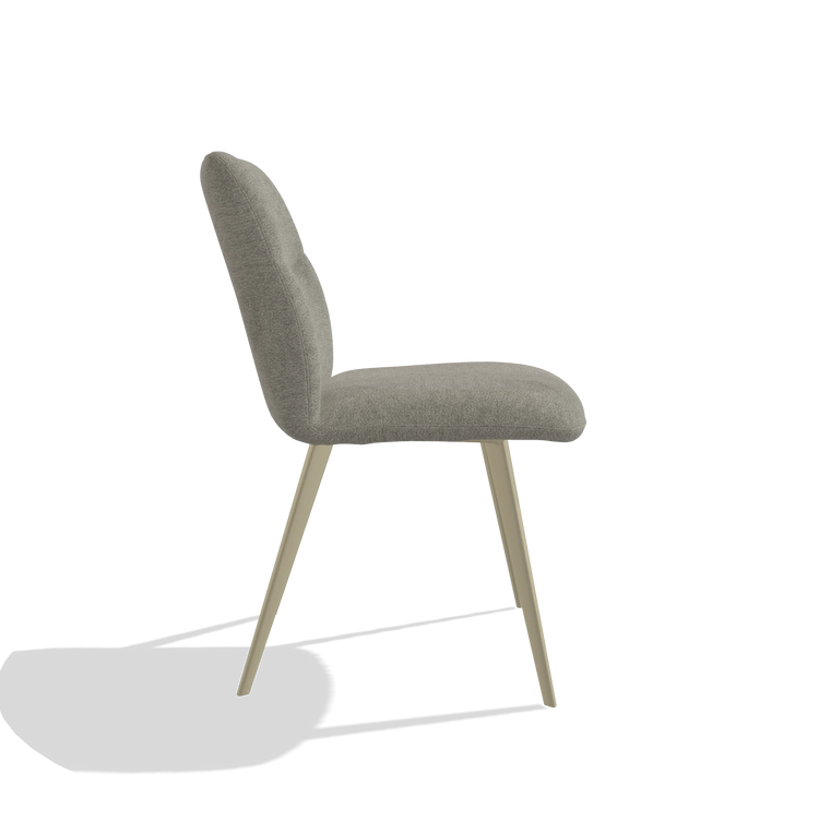 Armless Dining Chair Bari 6405 in Stella 10 fabric (taupe), champagne legs, side view