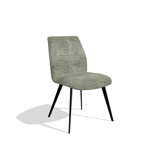 Silla de comedor sin reposabrazos Bari 6405 en tela Venga 156 (topo), patas en negro, vista en ángulo