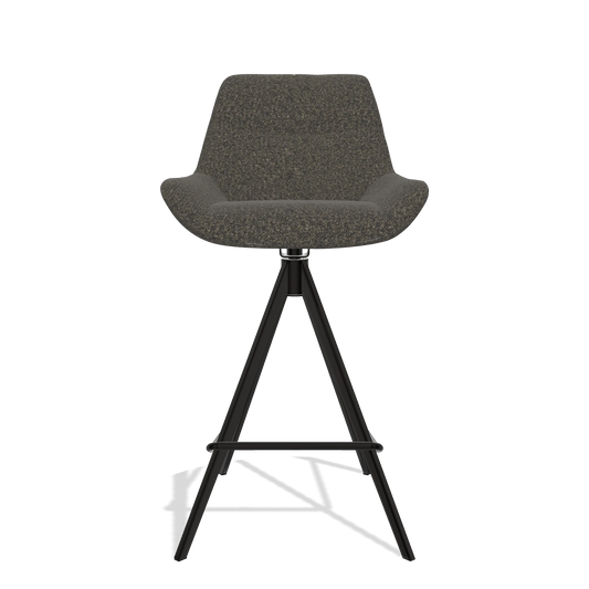 Sgabello da bar Bari 6459 in tessuto Ascot Mouse (cioccolato), gambe in nero, vista frontale