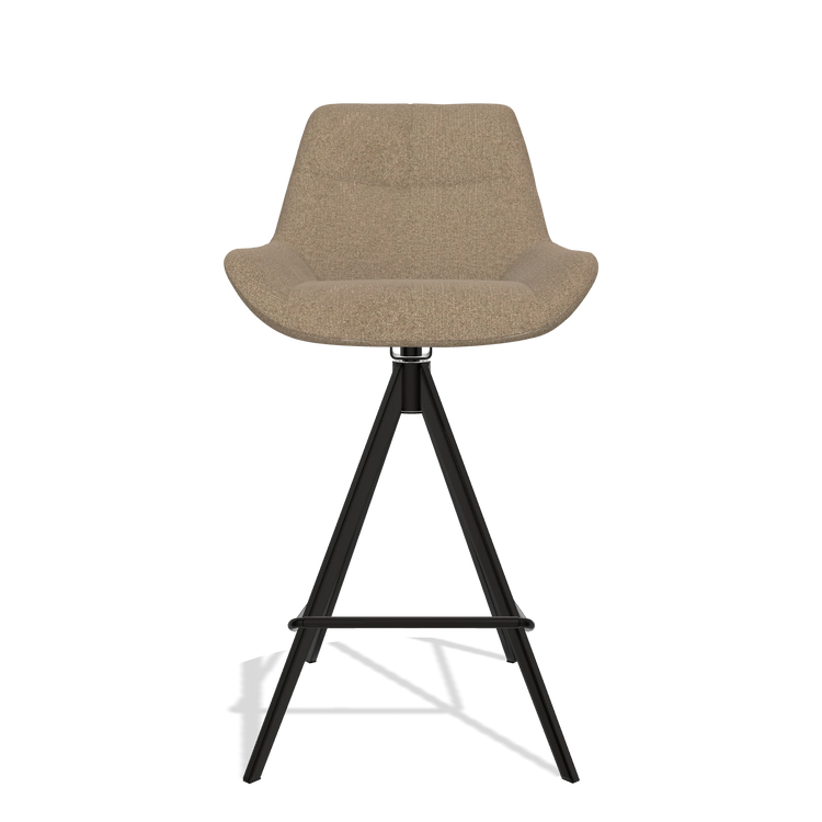 Bar Stool Bari 6459 in Glory 13 fabric (taupe), black legs, front view