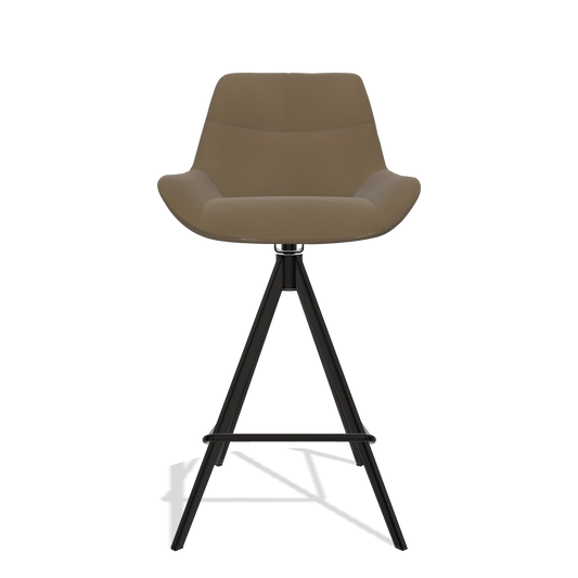 Bar Stool Bari 6459 in Leather A802 (olive), black legs, front view
