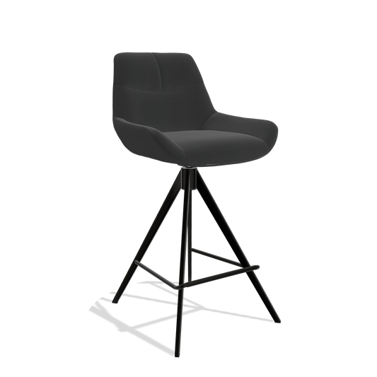 Bar Stool Bari 6459 in Leather A804 (black), black legs, angled view
