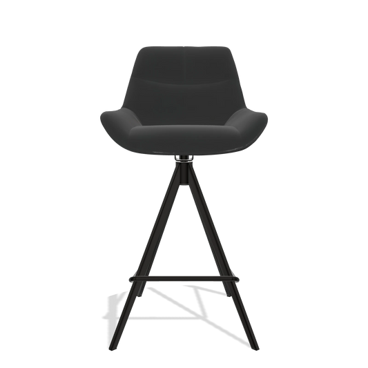 Bar Stool Bari 6459 in Leather A804 (black), black legs, front view