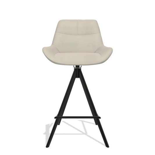 Bar Stool Bari 6459 in Leather A822 (light grey), black legs, front view