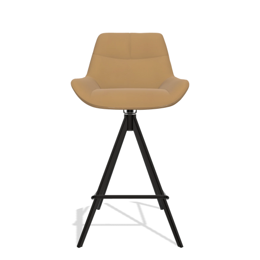 Bar Stool Bari 6459 in Leather A823 (mustard), black legs, front view