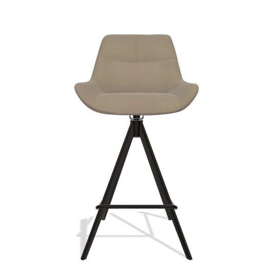 Bar Stool Bari 6459 in Leather A824 (sage), black legs, front view