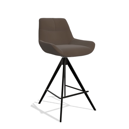 Bar Stool Bari 6459 in Leather A825 (brown), black legs, angled view