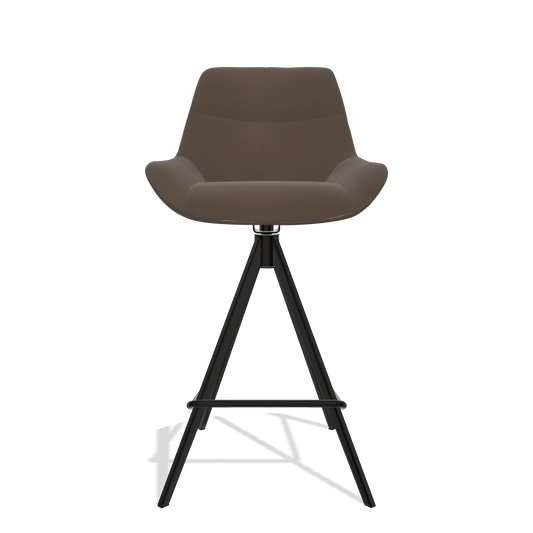 Bar Stool Bari 6459 in Leather A825 (brown), black legs, front view