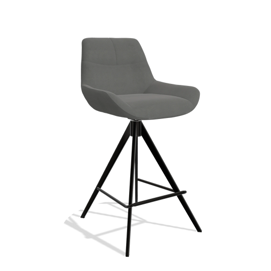 Bar Stool Bari 6459 in Leather B400 (dark grey), black legs, angled view