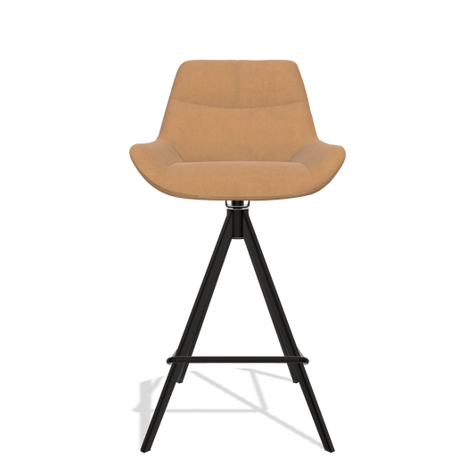 Bar Stool Bari 6459 in Leather B401 (mustard), black legs, front view