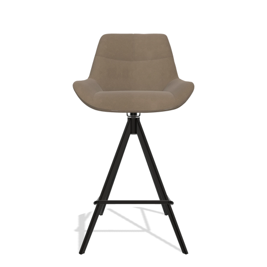 Bar Stool Bari 6459 in Leather B402 (taupe), black legs, front view