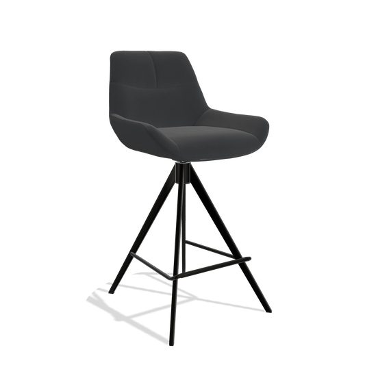 Bar Stool Bari 6459 in Leather B500 (black), black legs, angled view