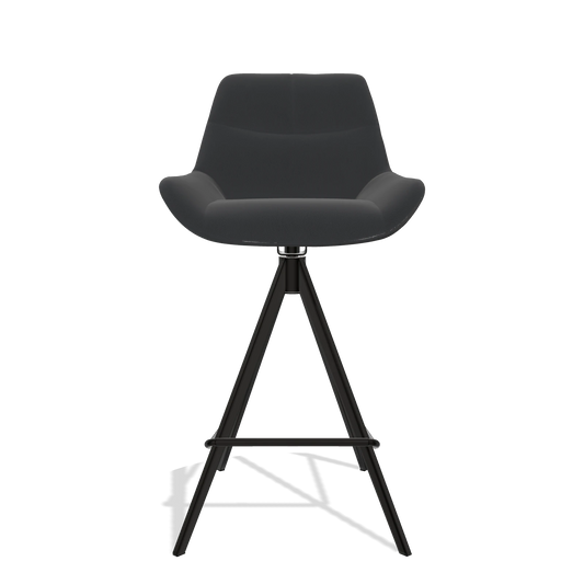 Bar Stool Bari 6459 in Leather B500 (black), black legs, front view